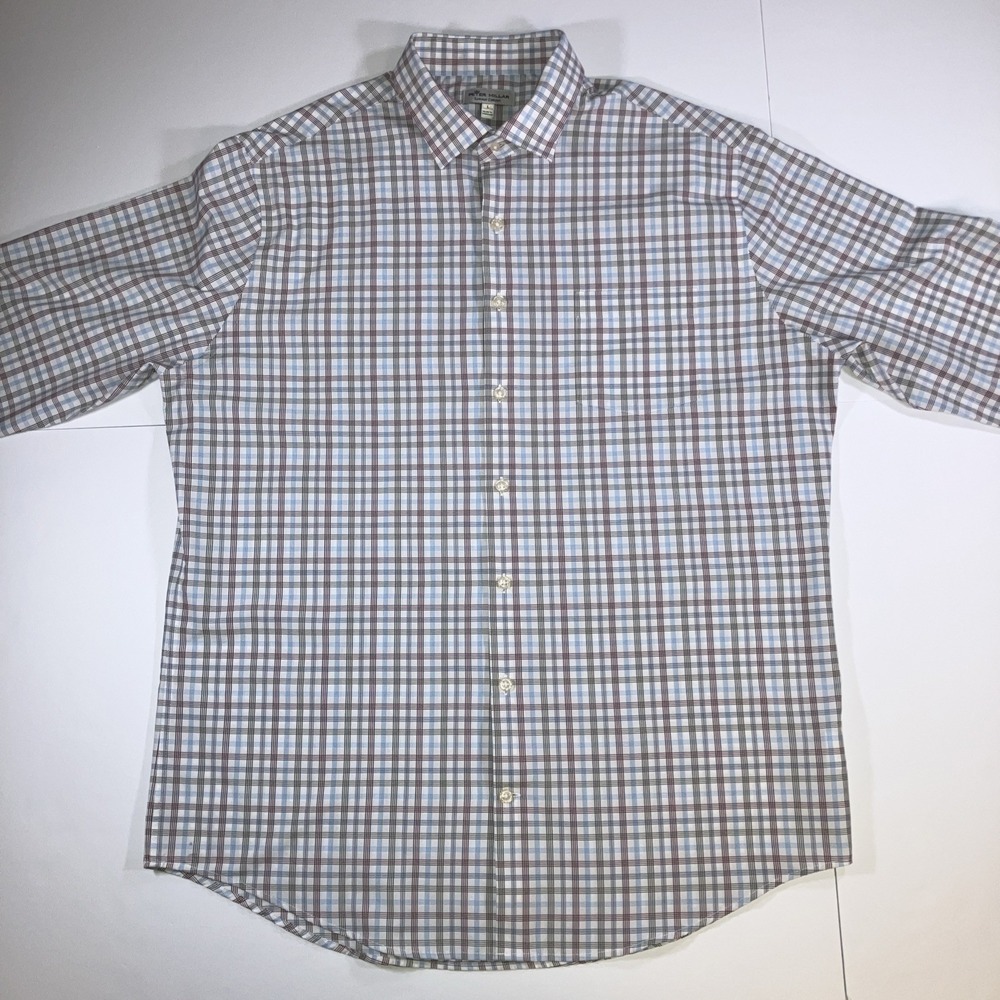 Peter Millar Summer Comfort Shirt L Blue Red Tattersall Check Plaid Button Down - Picture 2 of 16